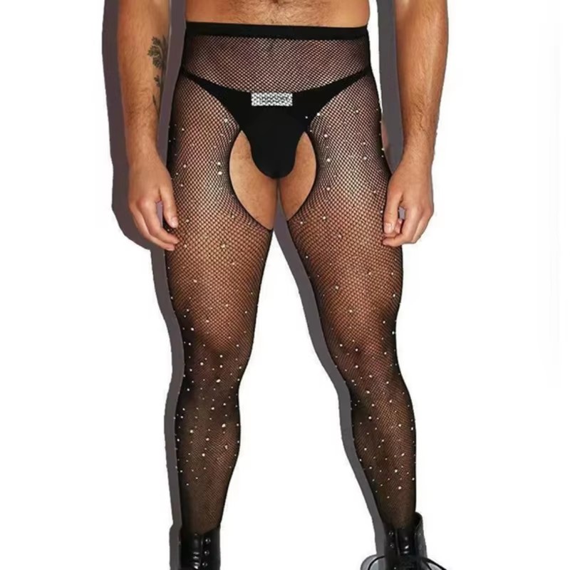 Crystal Mesh Fabric - Herren-Strumpfhose mit Offenem Schritt, Netzstrumpfhose, Dehnbar,