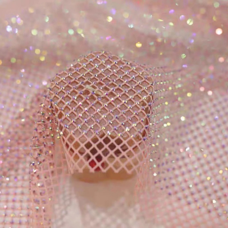 Crystal Mesh Fabric - Mistlace Stretch-Strass-Fischnetzstoff, Imitation australischen AB-Kristallgewebes, elastisches
