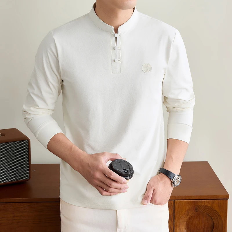 Herren-T-Shirt mit Mandarin-Kr – Embellish Knit Bewertung und Preis