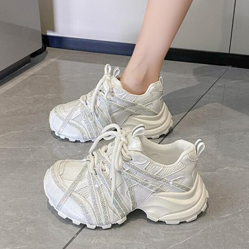 7CM Chunky Sneakers Damen Frei – Crystal Mesh Fabric Bewertung und Preis