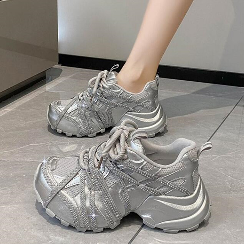 7CM Chunky Sneakers Damen Frei – Crystal Mesh Fabric Bewertung und Preis